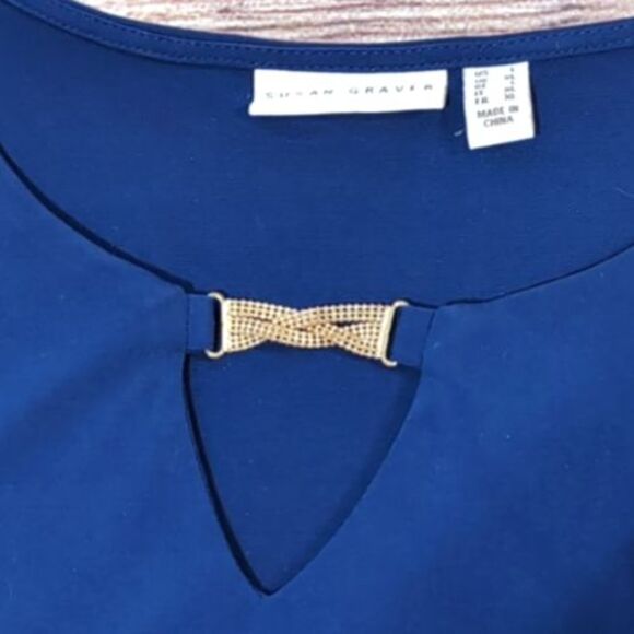 Susan Graver Women’s Size LARGE Navy Liquid Knit Keyhole Neck Dressy Festive Top - Picture 14 of 16